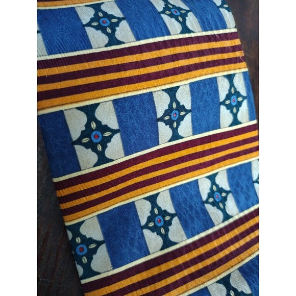 100% Silk Necktie Made USA Blue Cream Orange Red Geometric Stripe XMI Me… - Picture 7 of 11